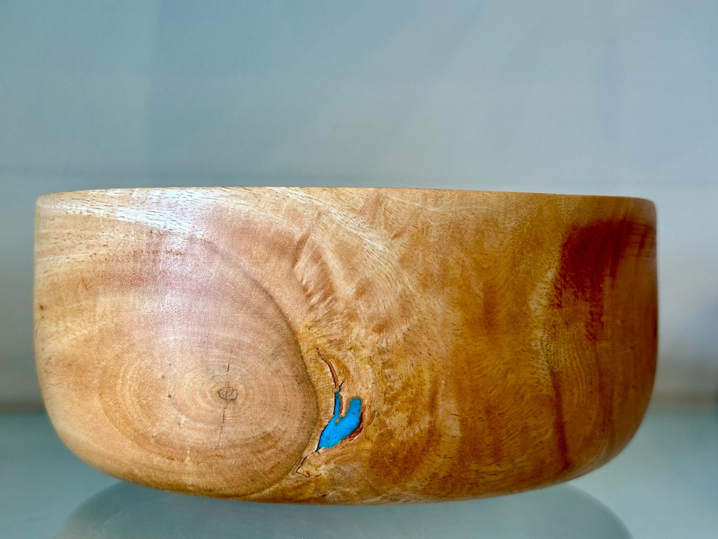 Mango Wood Bowl, Salad Bowl, Handmade Wood Salad Bowl, Mango Bowl, Mango Wood Salad Bowl with Turquoise, Organic, Food Safe