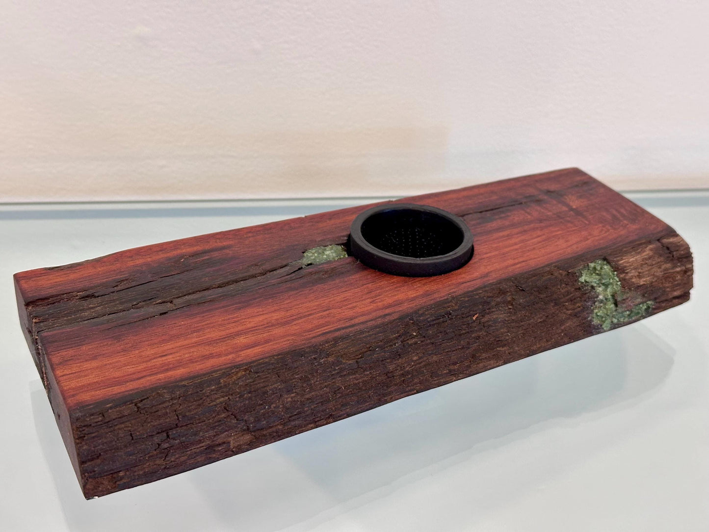 Handmade Koa Wood Ikebana (Japanese Style Vase) with Bark Inclusion and Turquoise Gemstone Inlay, Wood Ikebana, Made in Hawaii