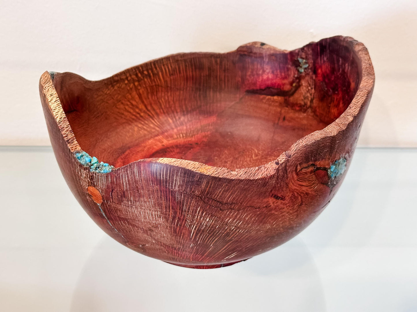 Macadamia Nut Wood Bowl, Natural Edge with Turquoise and Inlay detailing, Kintsugi Bowl, Handmade in Hawaii, Decorative Wood Bowl