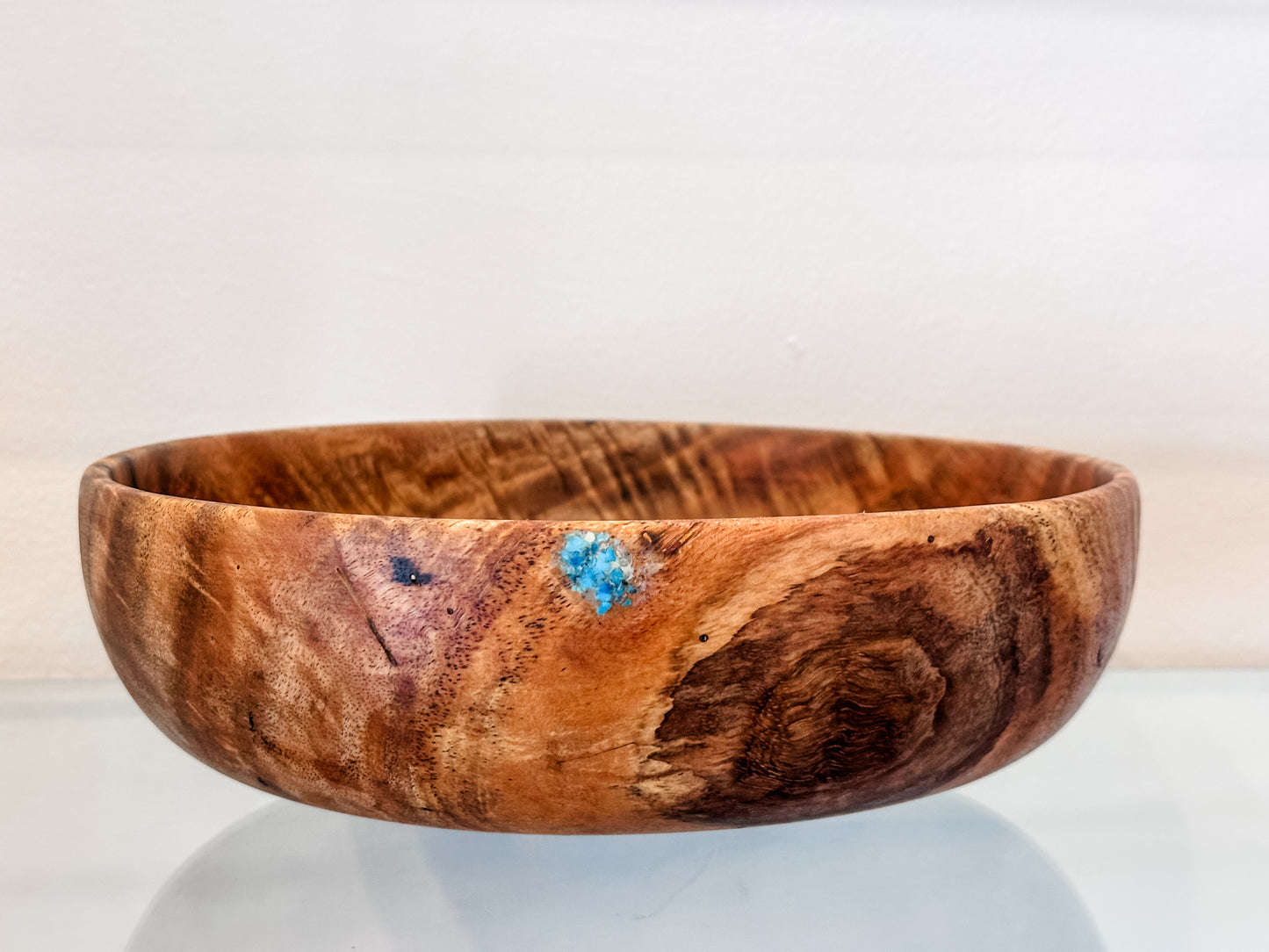 Mango Wood Salad Bowl with Turquoise, Handmade, Organic, Food Safe