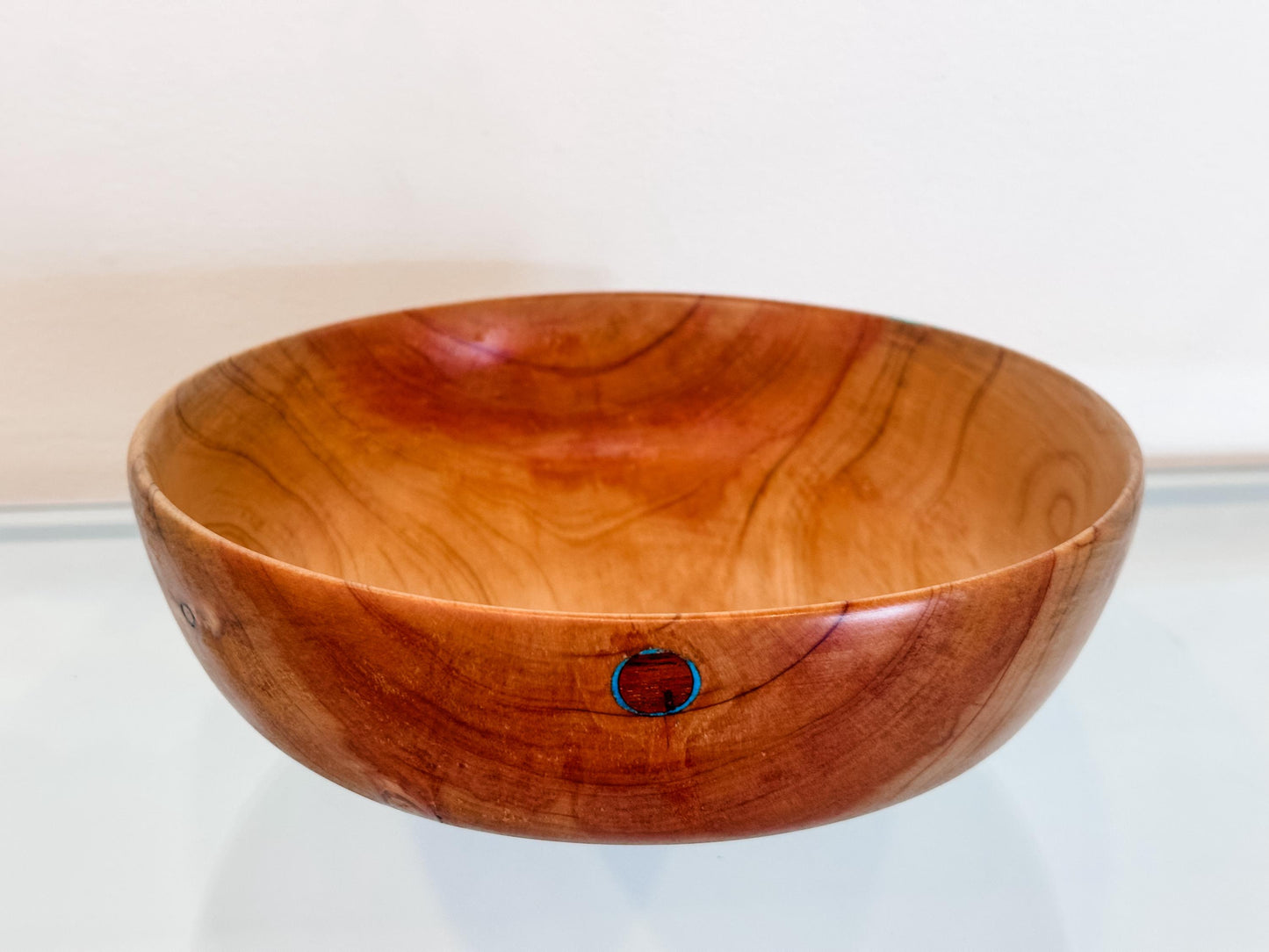 Cypress Wood Salad Bowl with Turquoise Inlay, Handmade in Hawaii, Organic, Food Safe