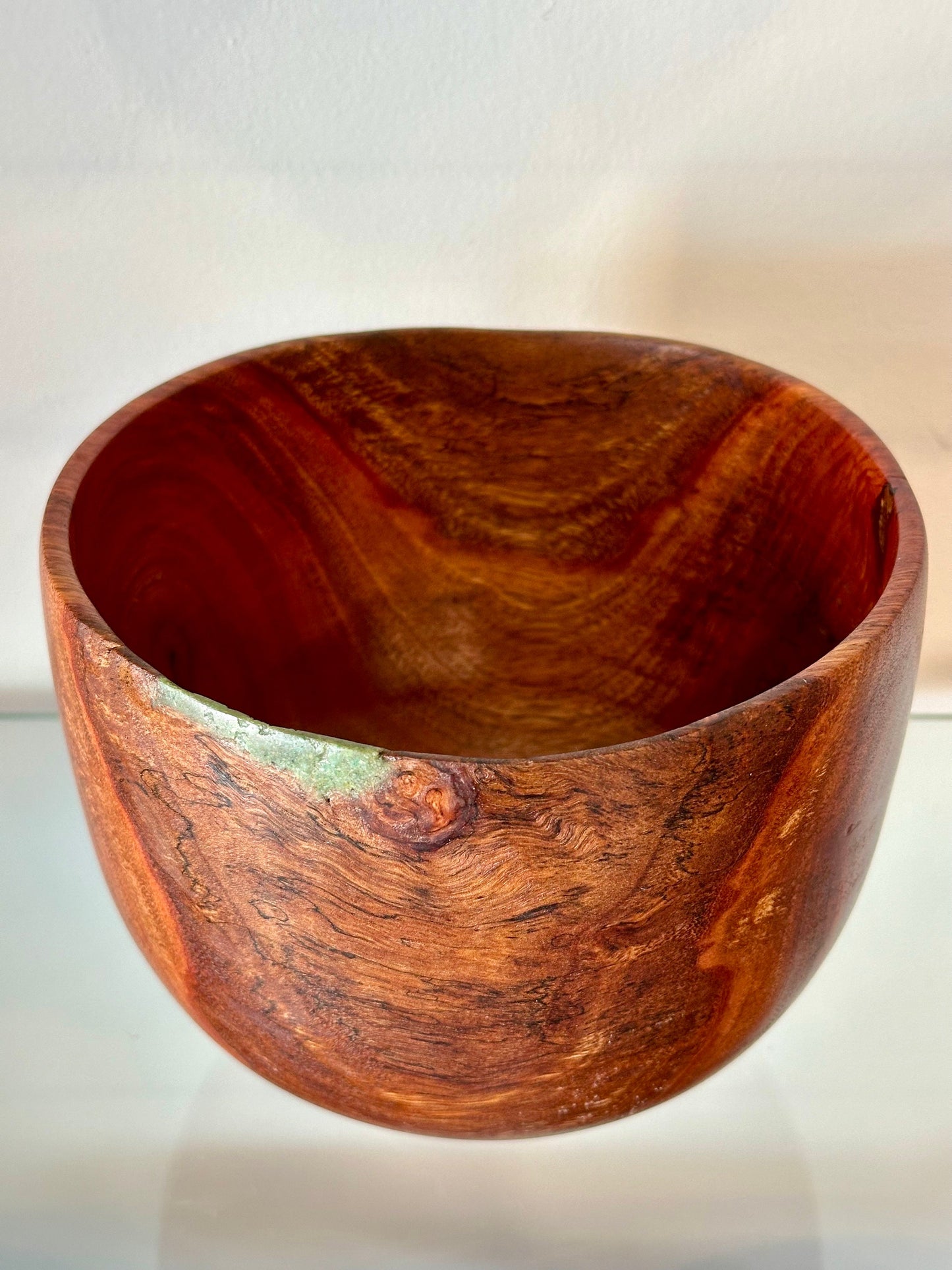 Medium-Size Eucalyptus Robusta Wood Bowl with Turquoise Inlay, Handmade in Hawaii by Llosh Winne