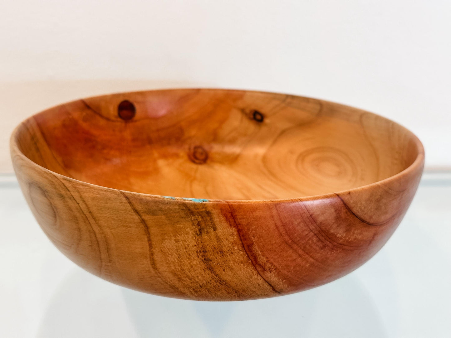 Cypress Wood Salad Bowl with Turquoise Inlay, Handmade in Hawaii, Organic, Food Safe