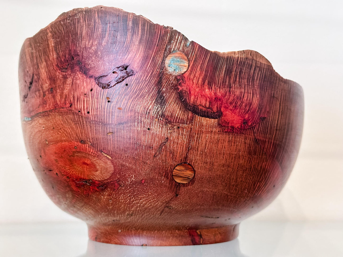 Macadamia Nut Wood Bowl, Natural Edge with Turquoise and Inlay detailing, Kintsugi Bowl, Handmade in Hawaii, Decorative Wood Bowl