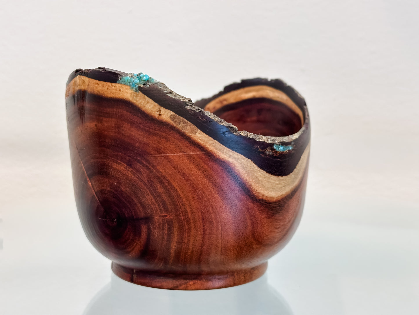 Small Koai’a Wood Bowl with Natural Edge and Turquoise Inlay