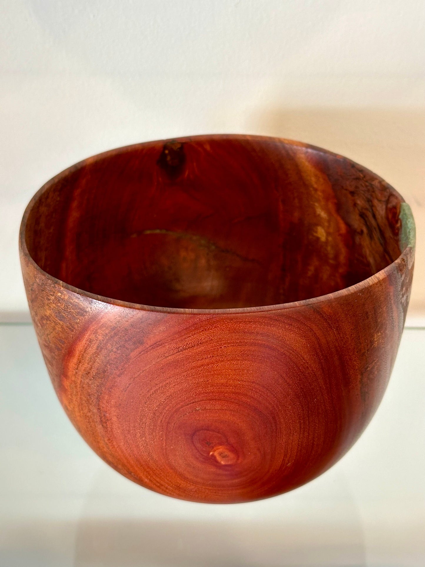 Medium-Size Eucalyptus Robusta Wood Bowl with Turquoise Inlay, Handmade in Hawaii by Llosh Winne