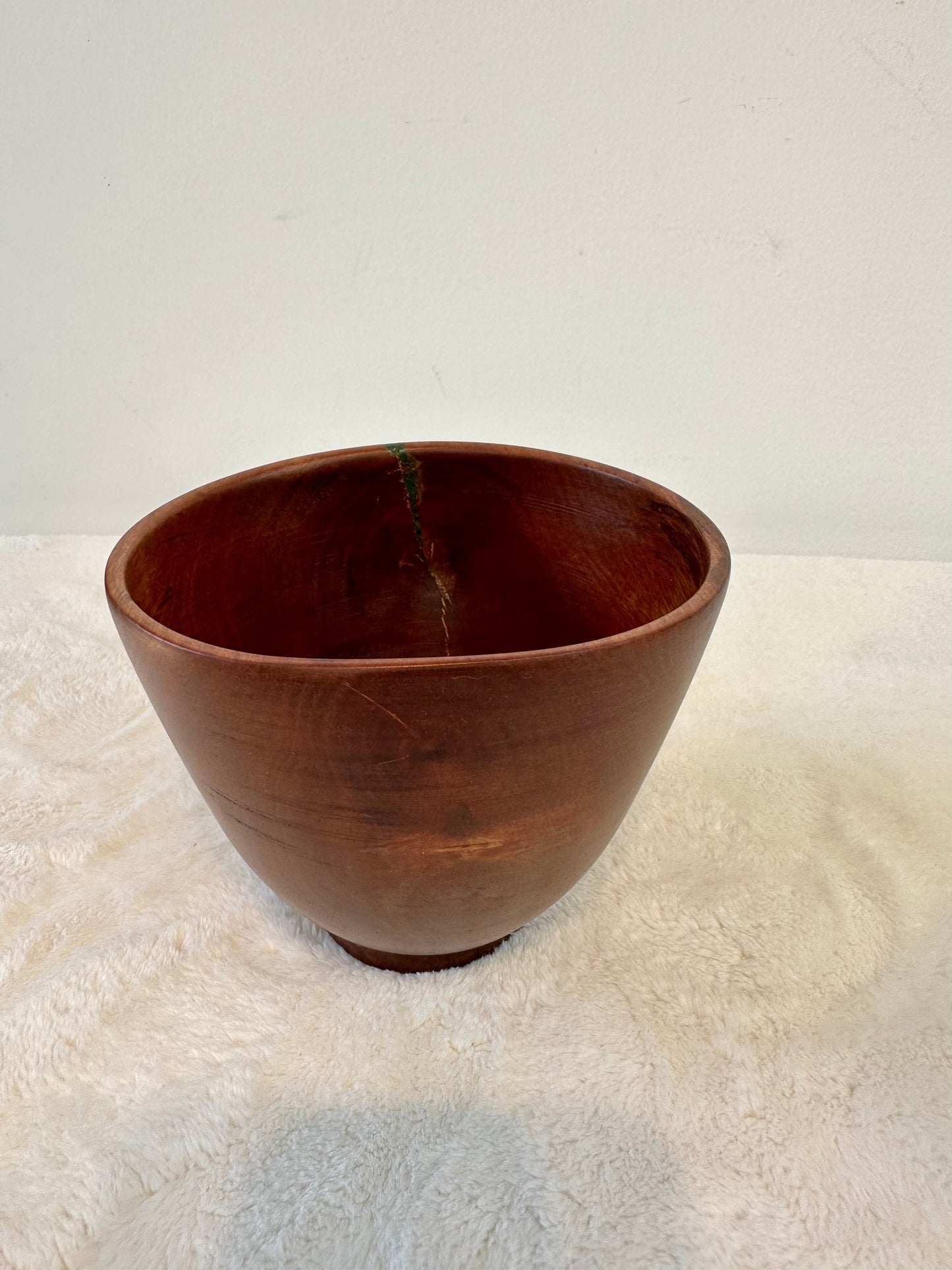 Handmade Artisanal Avocado Wood Bowl with Turquoise Kintsugi Inlay, 6 inches diameter x 5 inches tall, Made in Hawaii