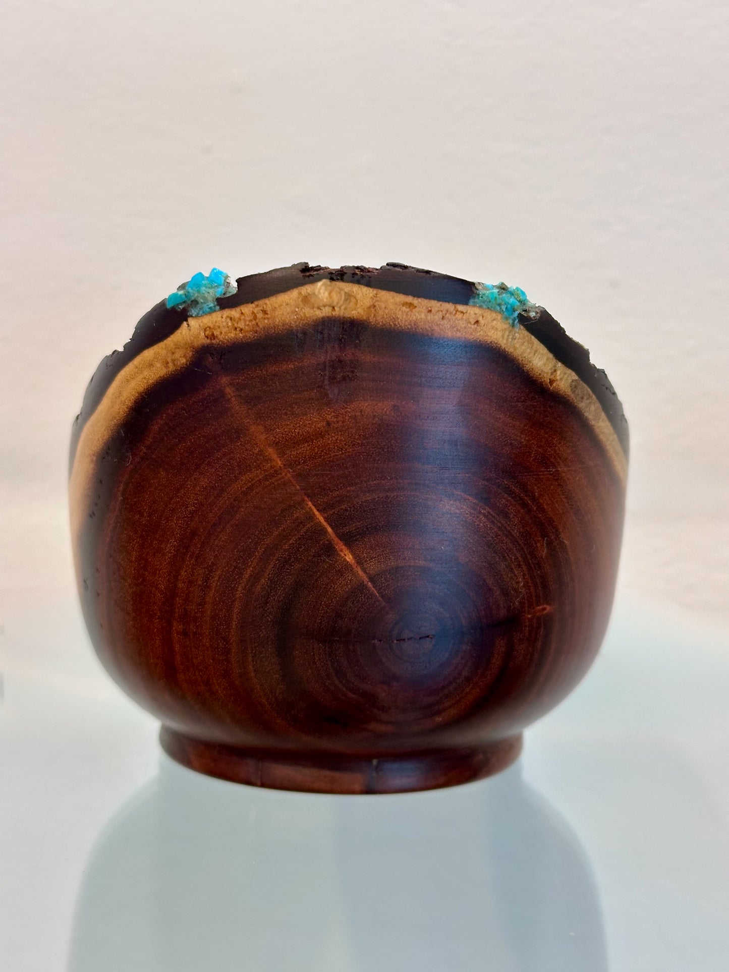 Small Koai’a Wood Bowl with Natural Edge and Turquoise Inlay