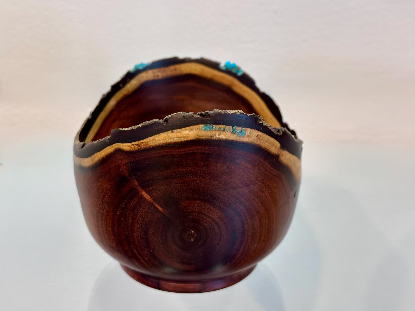 Small Koai’a Wood Bowl with Natural Edge and Turquoise Inlay