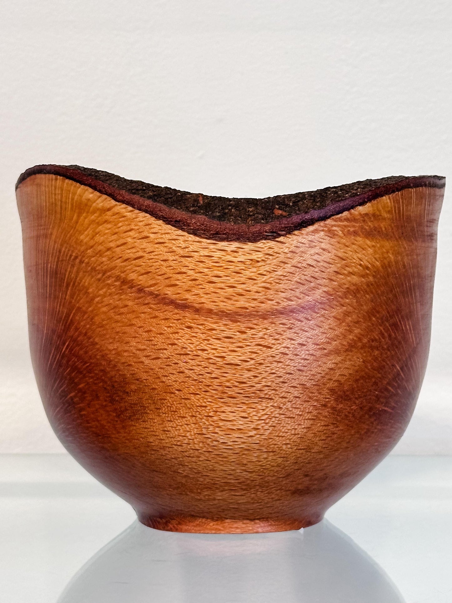 Handmade, artisanal, natural edge macadamia nut wood bowl, Hand-carved by professional artist and bowl turner Llosh Winne