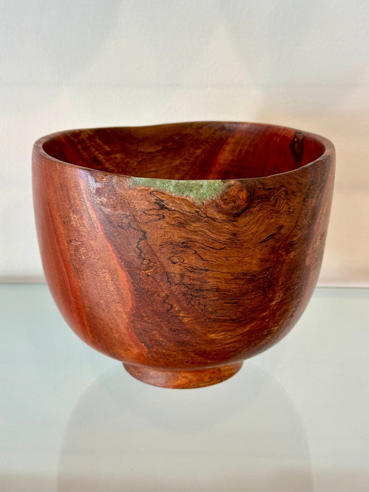 Medium-Size Eucalyptus Robusta Wood Bowl with Turquoise Inlay, Handmade in Hawaii by Llosh Winne