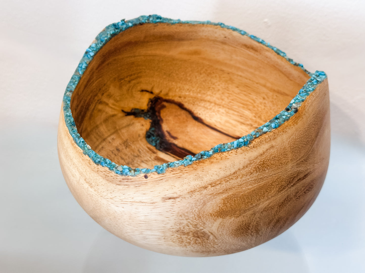 Jacaranda Wood Bowl, Natural Edge with Turquoise Inlay, Handmade in Hawaii