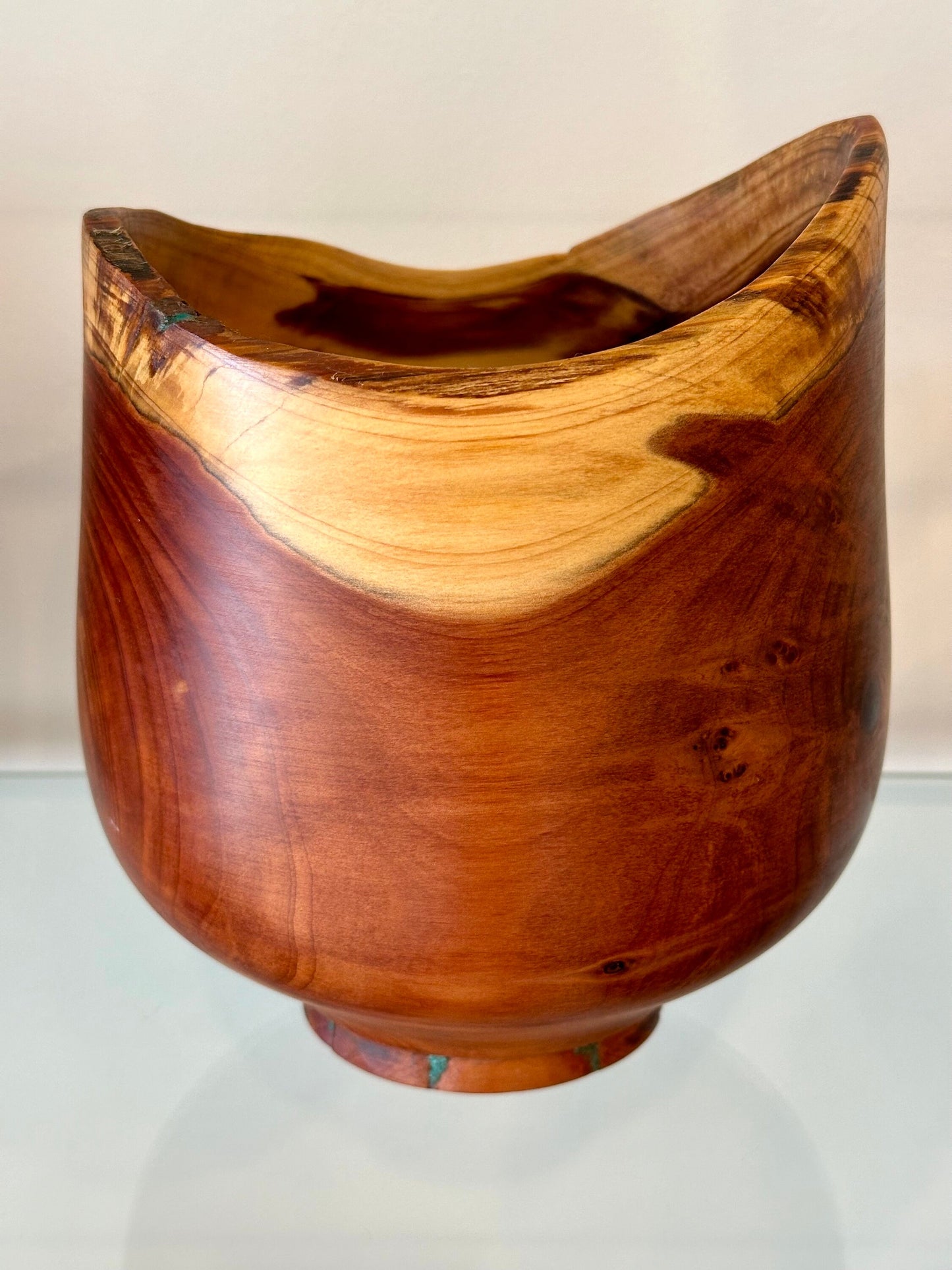 Handmade, natural edge juniper wood bowl with turquoise detailing, Hand-turned in Hawaii by Llosh Winne
