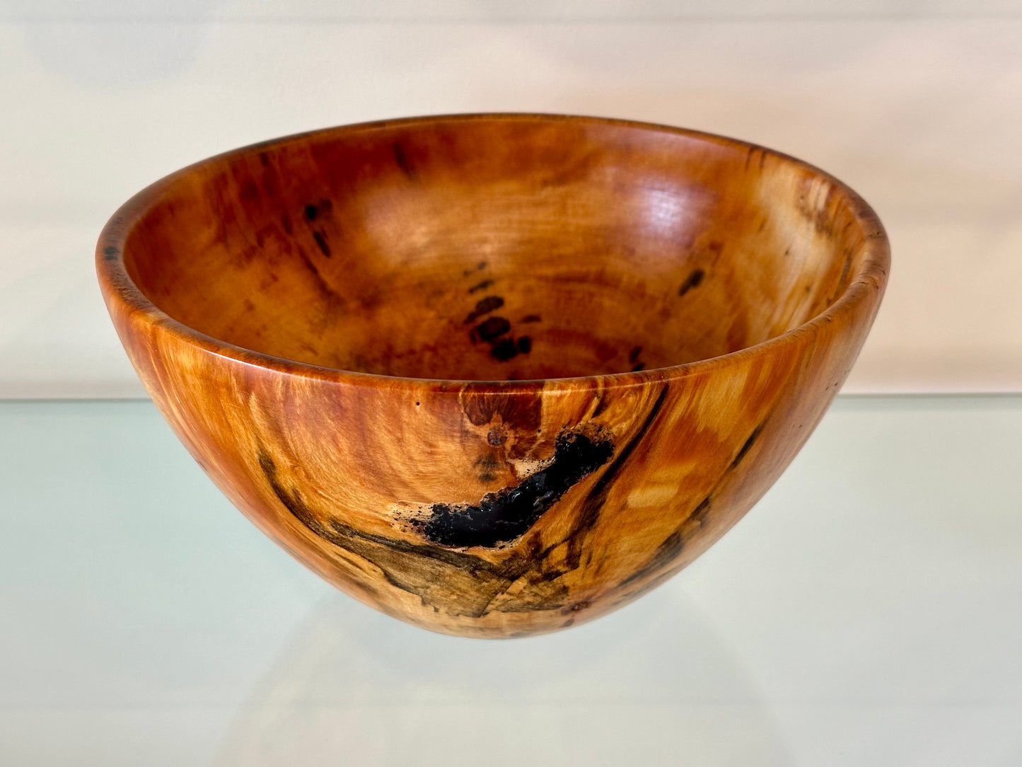 Norfork Pine wood bowl with black Alaskan anthracite inlay, Handmade in Hawaii