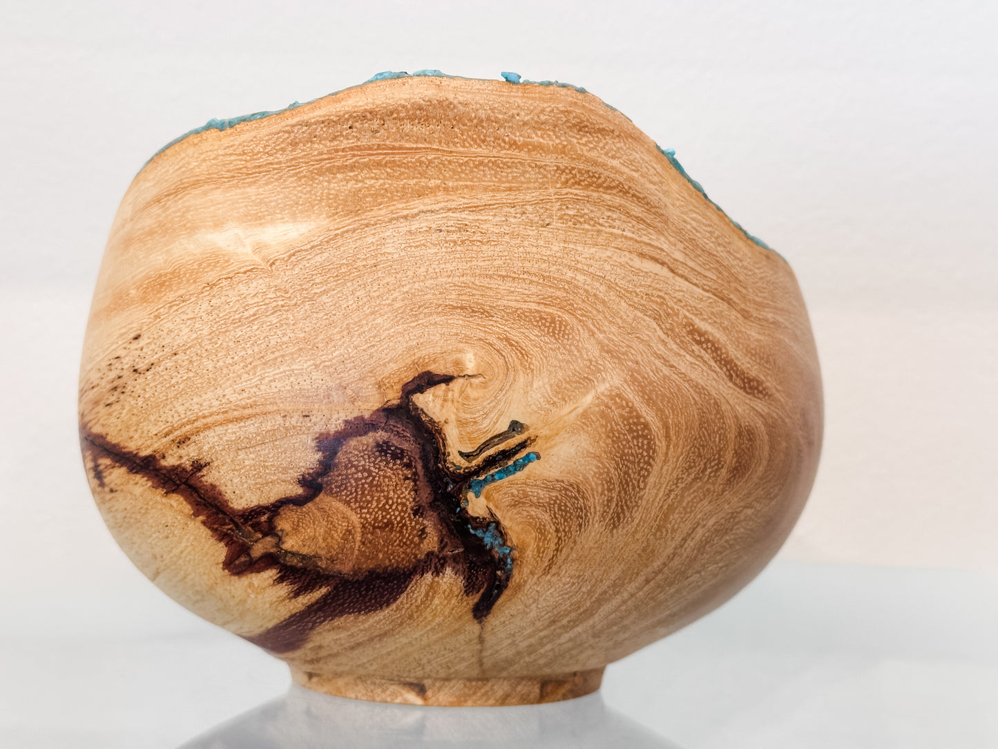 Jacaranda Wood Bowl, Natural Edge with Turquoise Inlay, Handmade in Hawaii