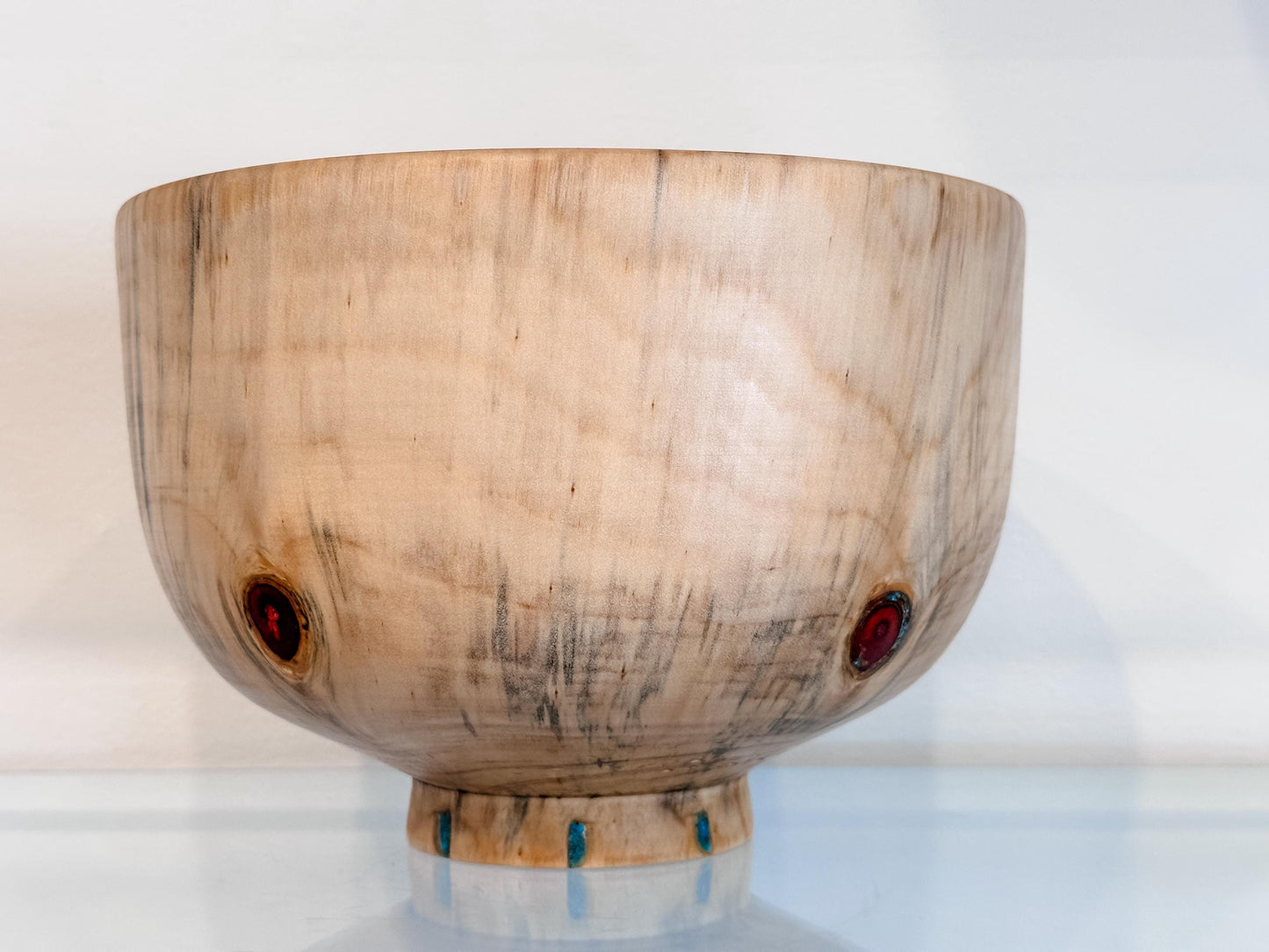 Norfolk Pine Wood Bowl with Turquoise Inlay Detailing, Handmade in Hawaii by Professional Bowl Turner Llosh Winne