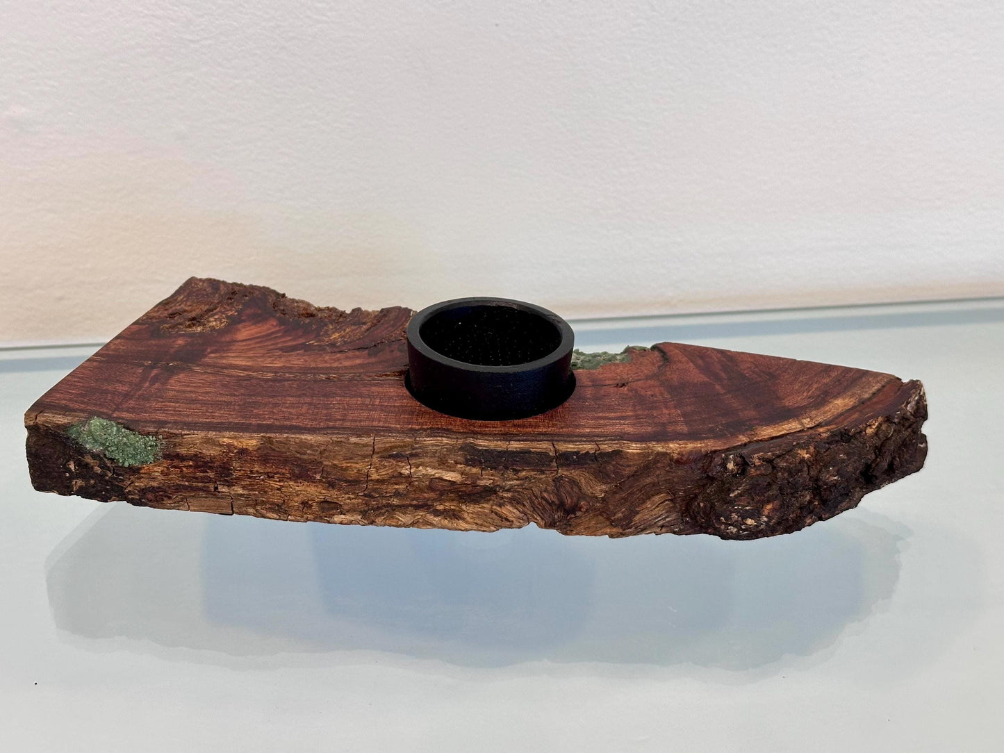 Handmade Koa Wood Ikebana (Japanese Style Vase) with Bark Inclusion and Turquoise Gemstone Inlay, Wood Ikebana, Made in Hawaii
