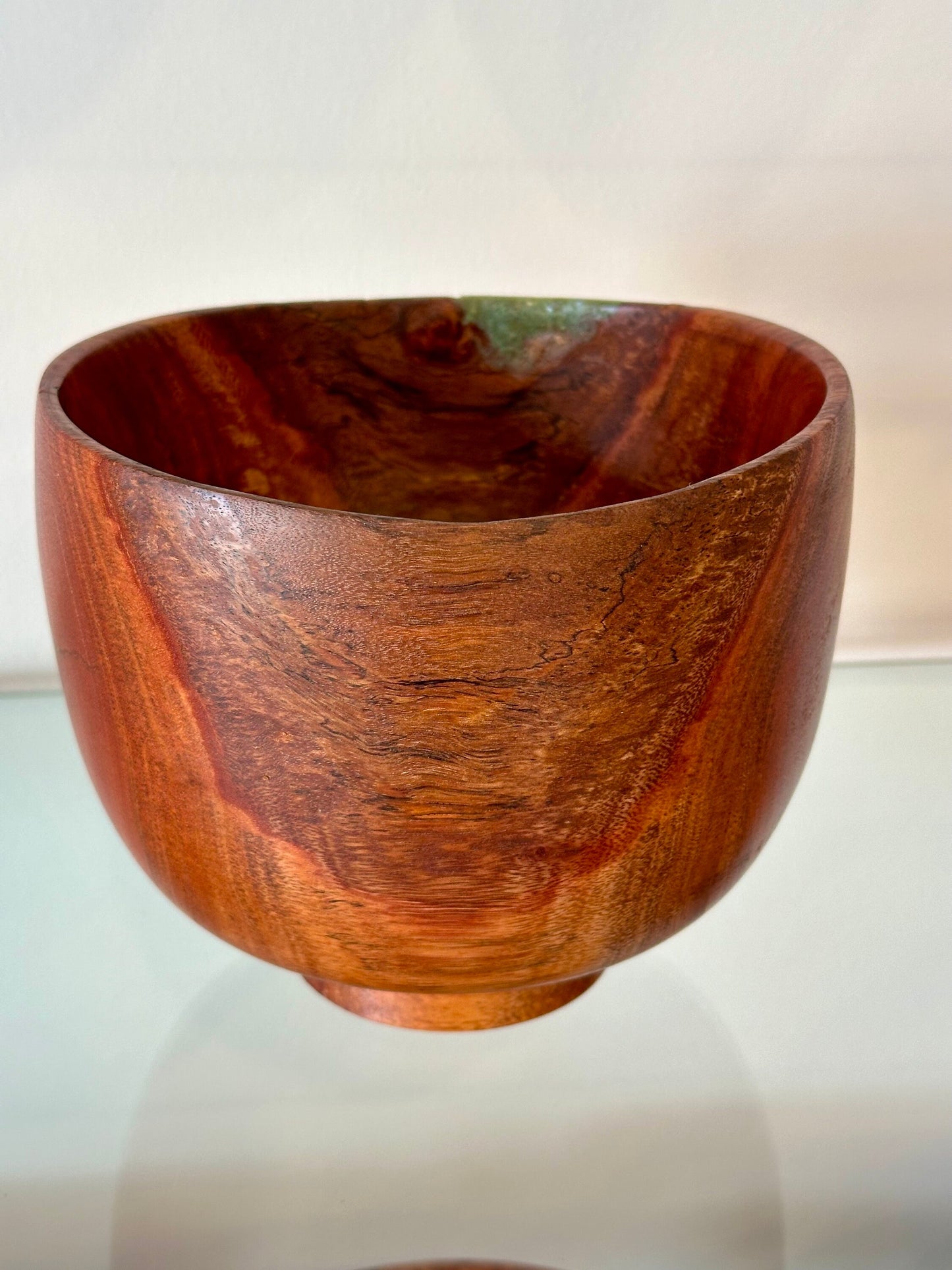 Medium-Size Eucalyptus Robusta Wood Bowl with Turquoise Inlay, Handmade in Hawaii by Llosh Winne