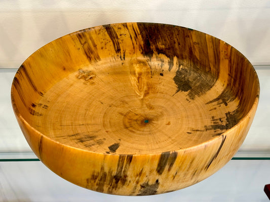 Large Wood Bowl, Handturned Wood Bowl, Norfolk Pine Wood Bowl, Decorated with Turquoise inlay, Handmade in Hawaii by Llosh Winne