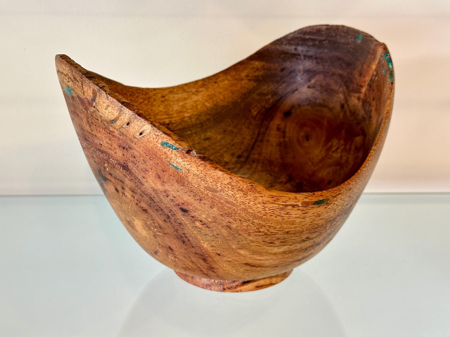 Mango Wood Bowl with Turquoise Inlay, Handmade wood bowl, Made in Hawaii by Llosh Winne, Organic wood bowl