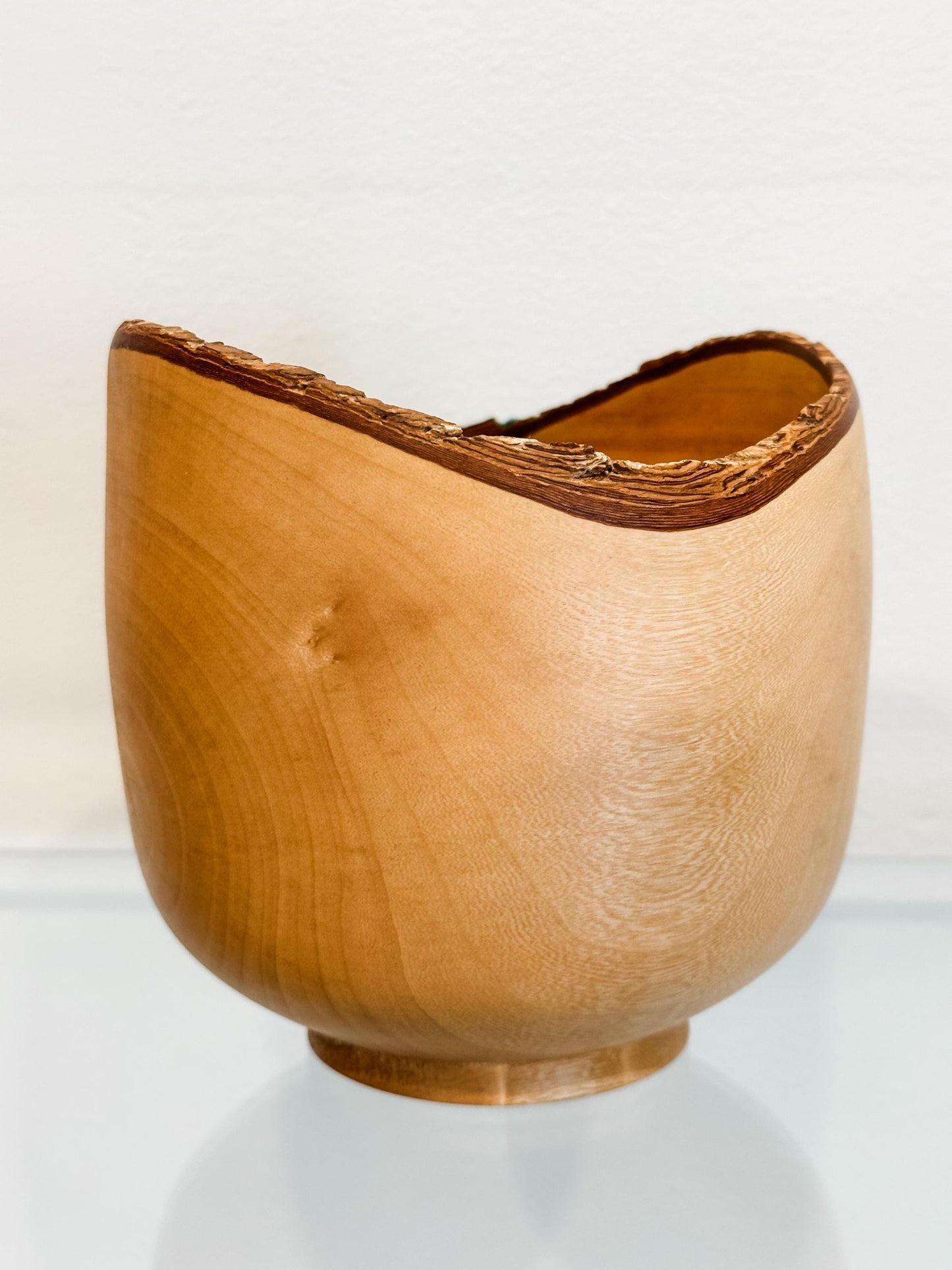 Jacaranda Wood Bowl with Live Edge Bark Inclusion and Turquoise Gemstone Inlay, Handmade in Hawaii, Organic