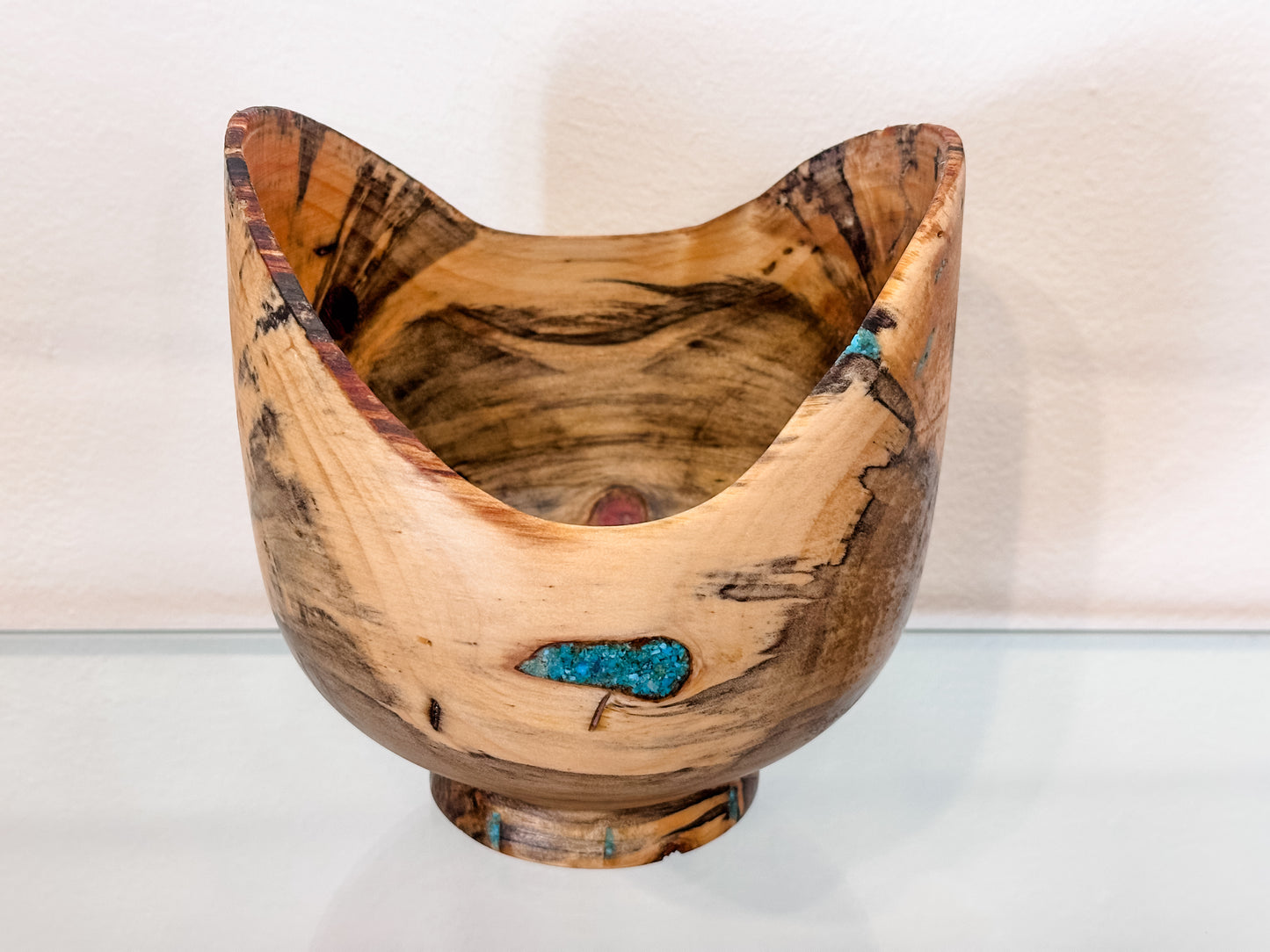 Norfolk Pine Wood Bowl, Hand-turned Wood Bowl, Handmade in Hawaii, with Turquoise Inlay, Food Safe