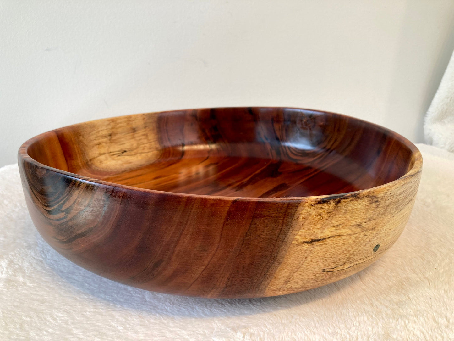 Large Koa Wood Bowl with Turquoise Inlay, Handmade in Hawaii