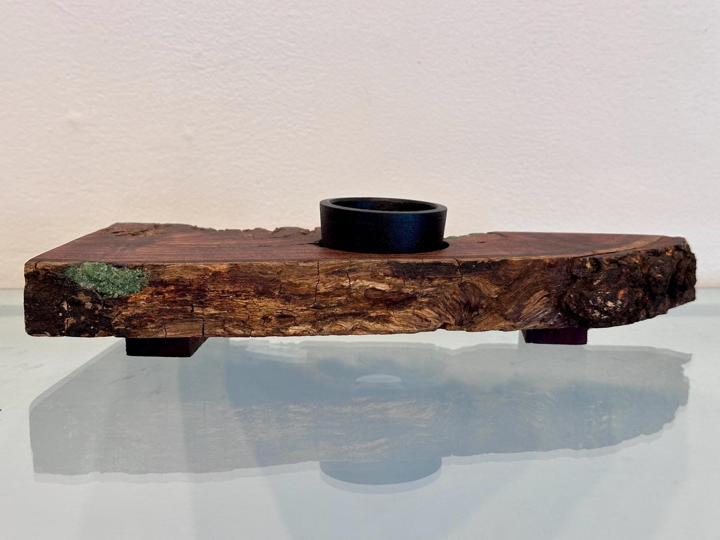 Handmade Koa Wood Ikebana (Japanese Style Vase) with Bark Inclusion and Turquoise Gemstone Inlay, Wood Ikebana, Made in Hawaii