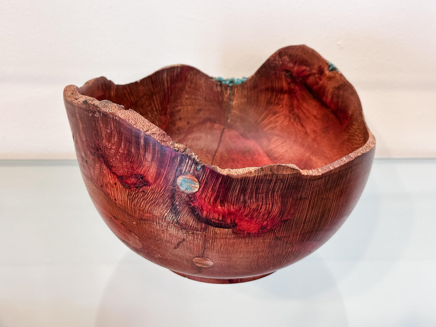 Macadamia Nut Wood Bowl, Natural Edge with Turquoise and Inlay detailing, Kintsugi Bowl, Handmade in Hawaii, Decorative Wood Bowl
