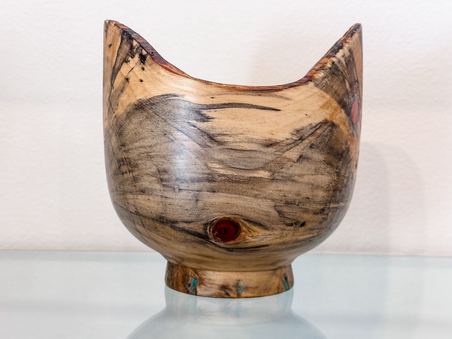 Norfolk Pine Wood Bowl, Hand-turned Wood Bowl, Handmade in Hawaii, with Turquoise Inlay, Food Safe