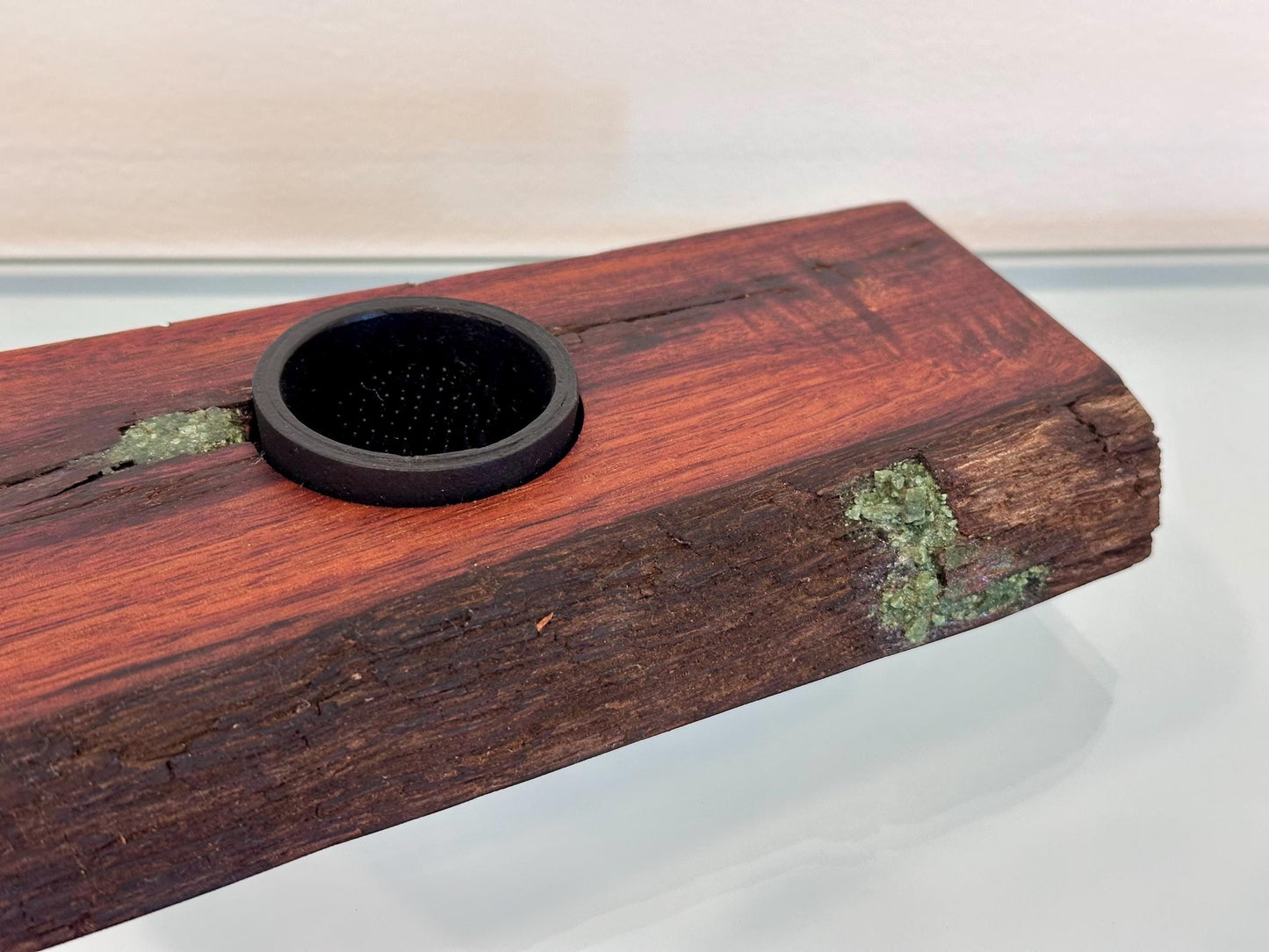 Handmade Koa Wood Ikebana (Japanese Style Vase) with Bark Inclusion and Turquoise Gemstone Inlay, Wood Ikebana, Made in Hawaii