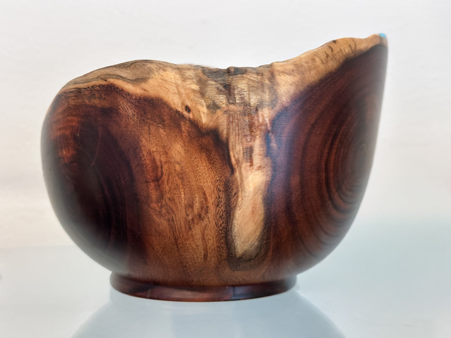 Koai’a Wood Bowl with Natural Edge and Turquoise Inlay
