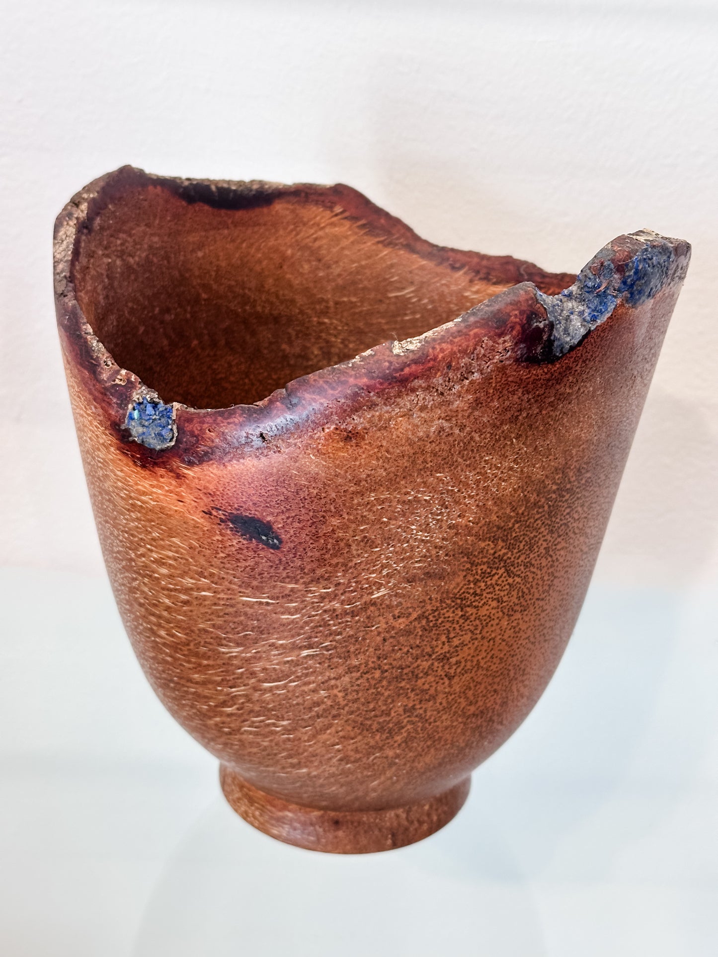 Coconut Wood Bowl, Bark Inclusion with Lapis Lazuli Inlay, Handmade in Hawaii, Decorative Wood Bowl