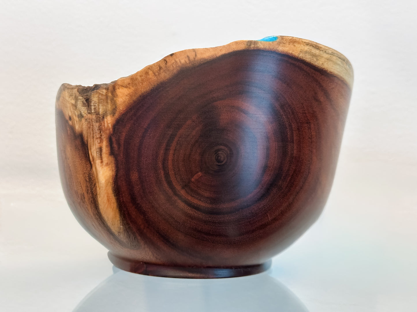 Koai’a Wood Bowl with Natural Edge and Turquoise Inlay
