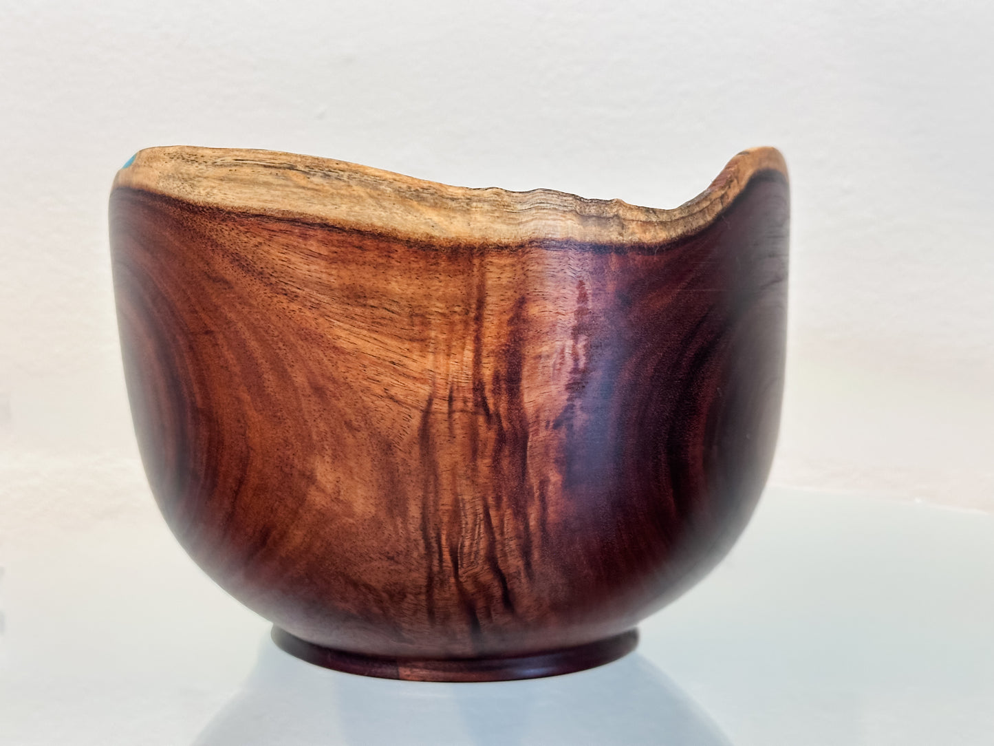 Koai’a Wood Bowl with Natural Edge and Turquoise Inlay