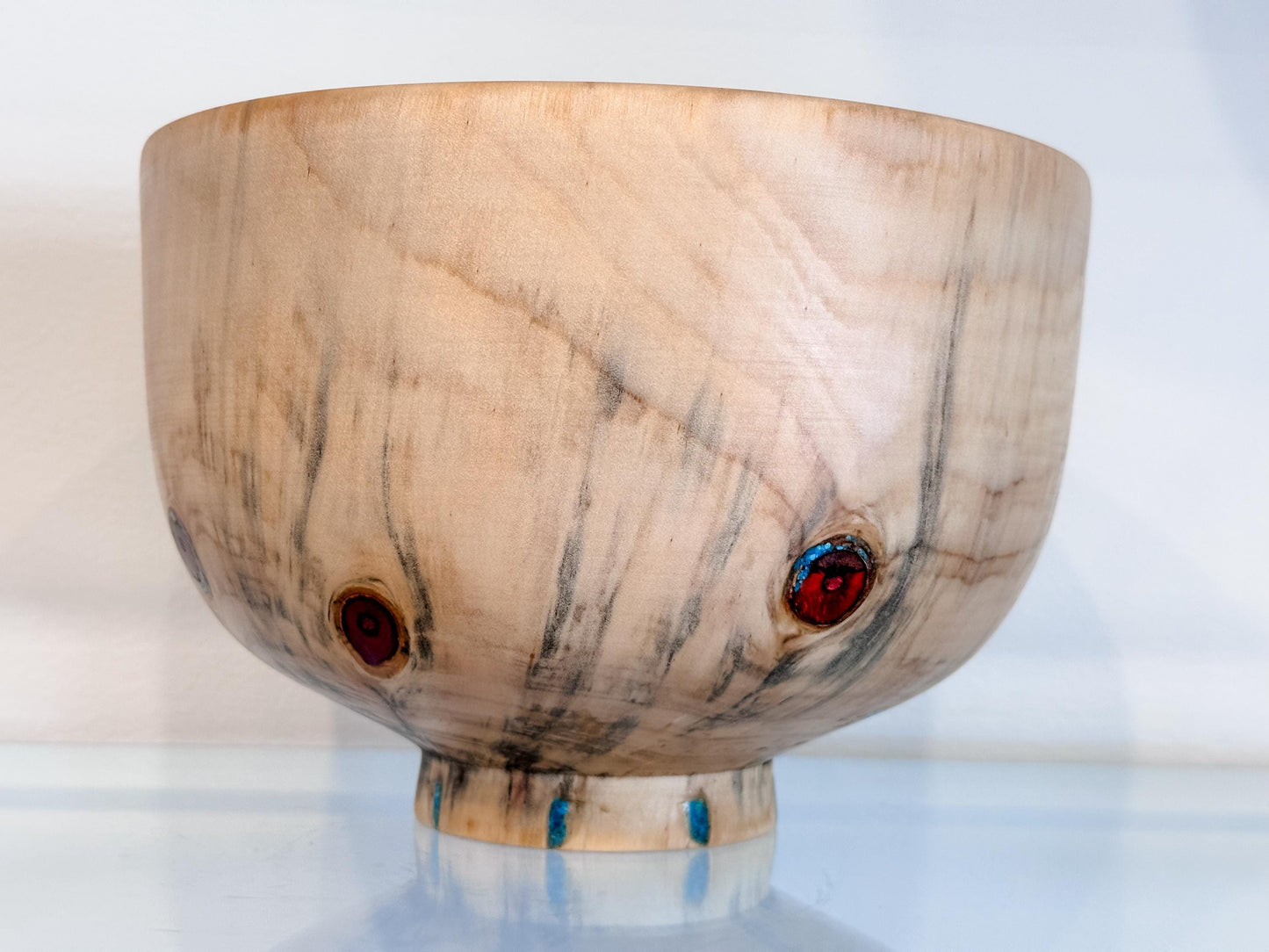 Norfolk Pine Wood Bowl with Turquoise Inlay Detailing, Handmade in Hawaii by Professional Bowl Turner Llosh Winne