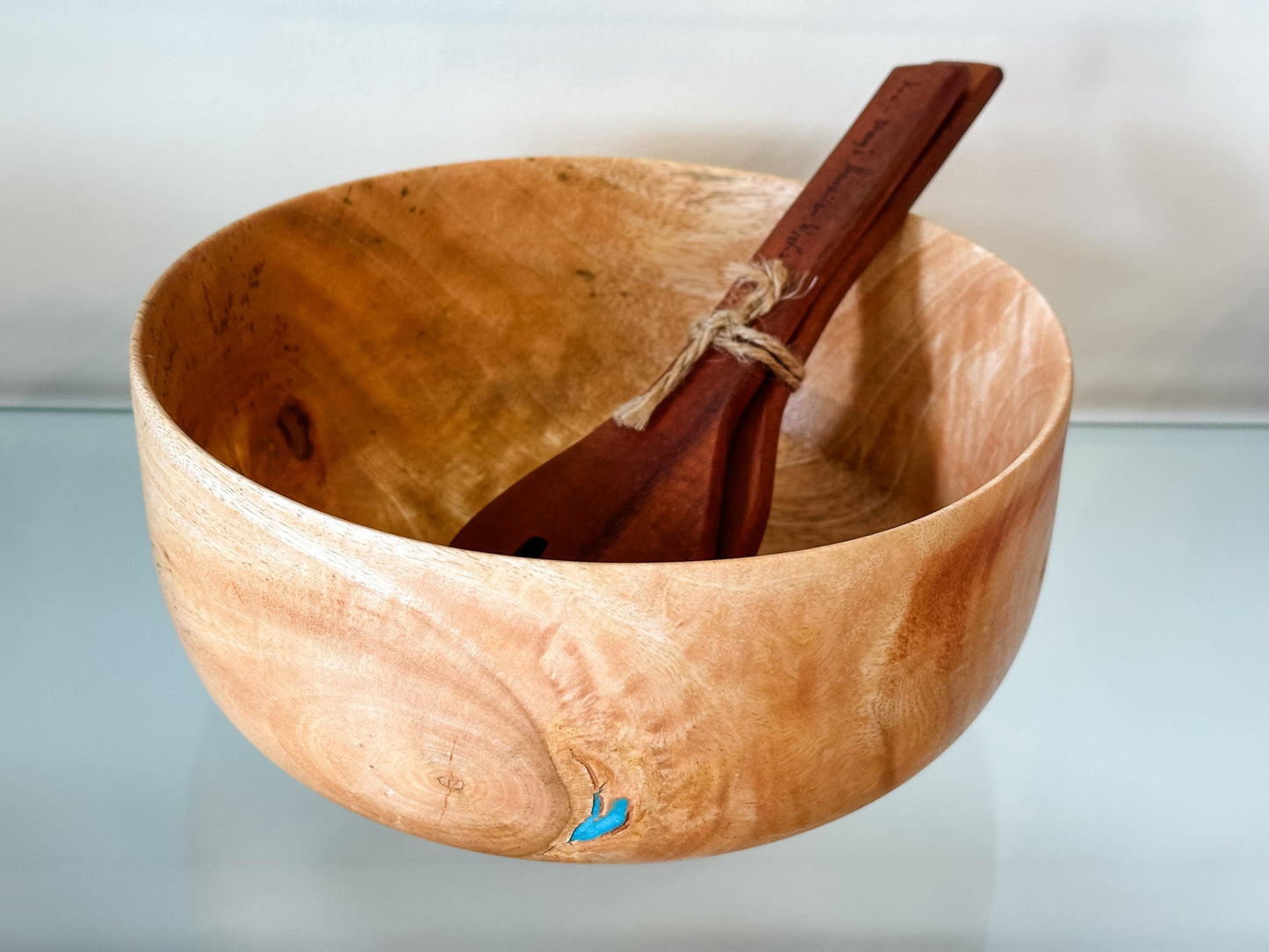 Mango Wood Bowl, Salad Bowl, Handmade Wood Salad Bowl, Mango Bowl, Mango Wood Salad Bowl with Turquoise, Organic, Food Safe