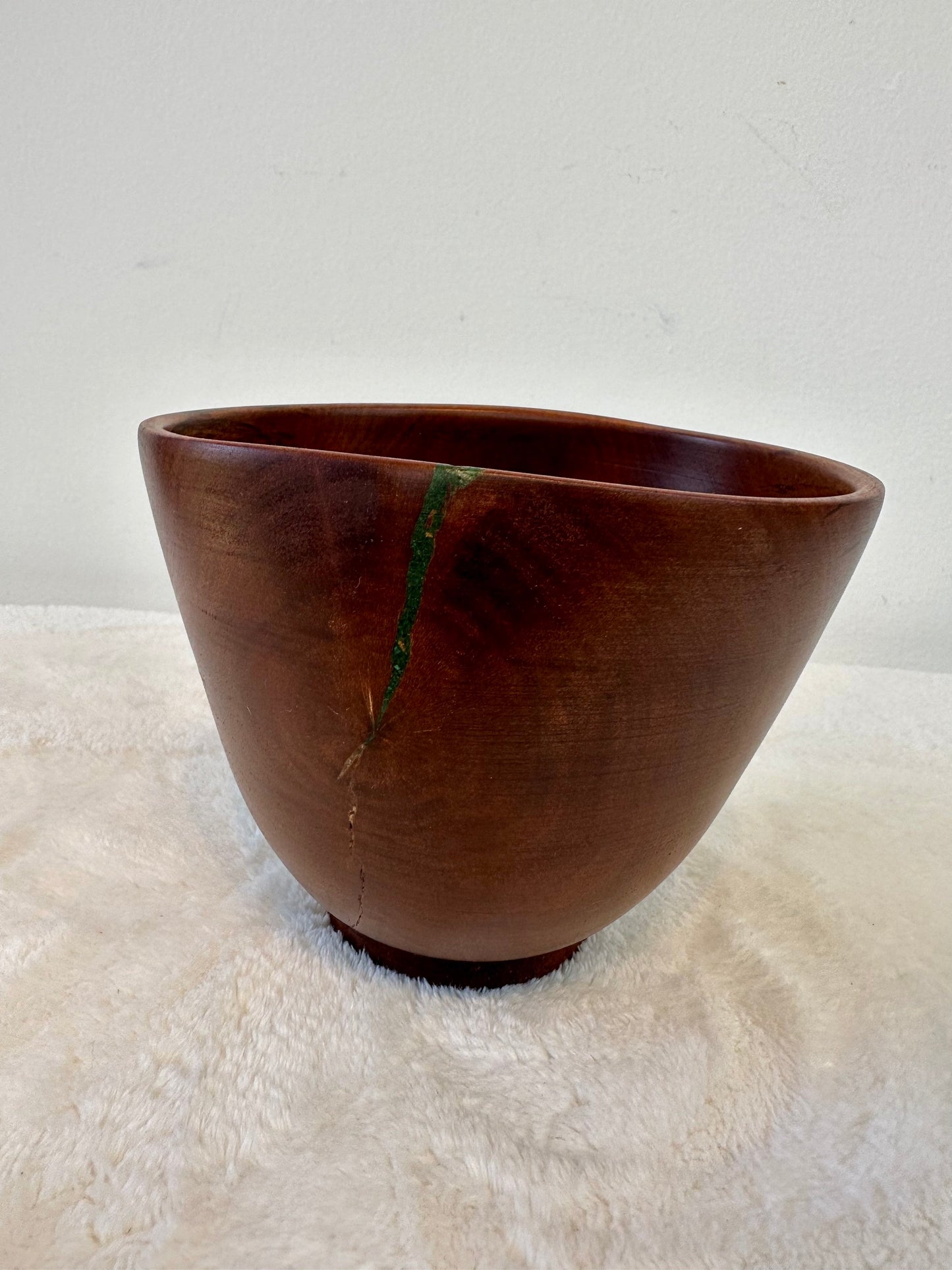 Handmade Artisanal Avocado Wood Bowl with Turquoise Kintsugi Inlay, 6 inches diameter x 5 inches tall, Made in Hawaii