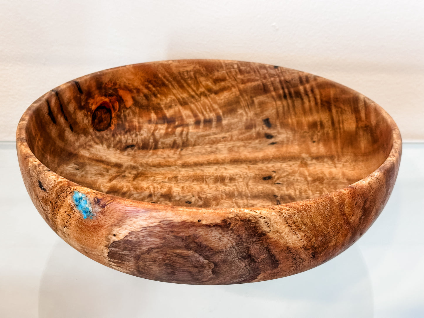 Mango Wood Salad Bowl with Turquoise, Handmade, Organic, Food Safe
