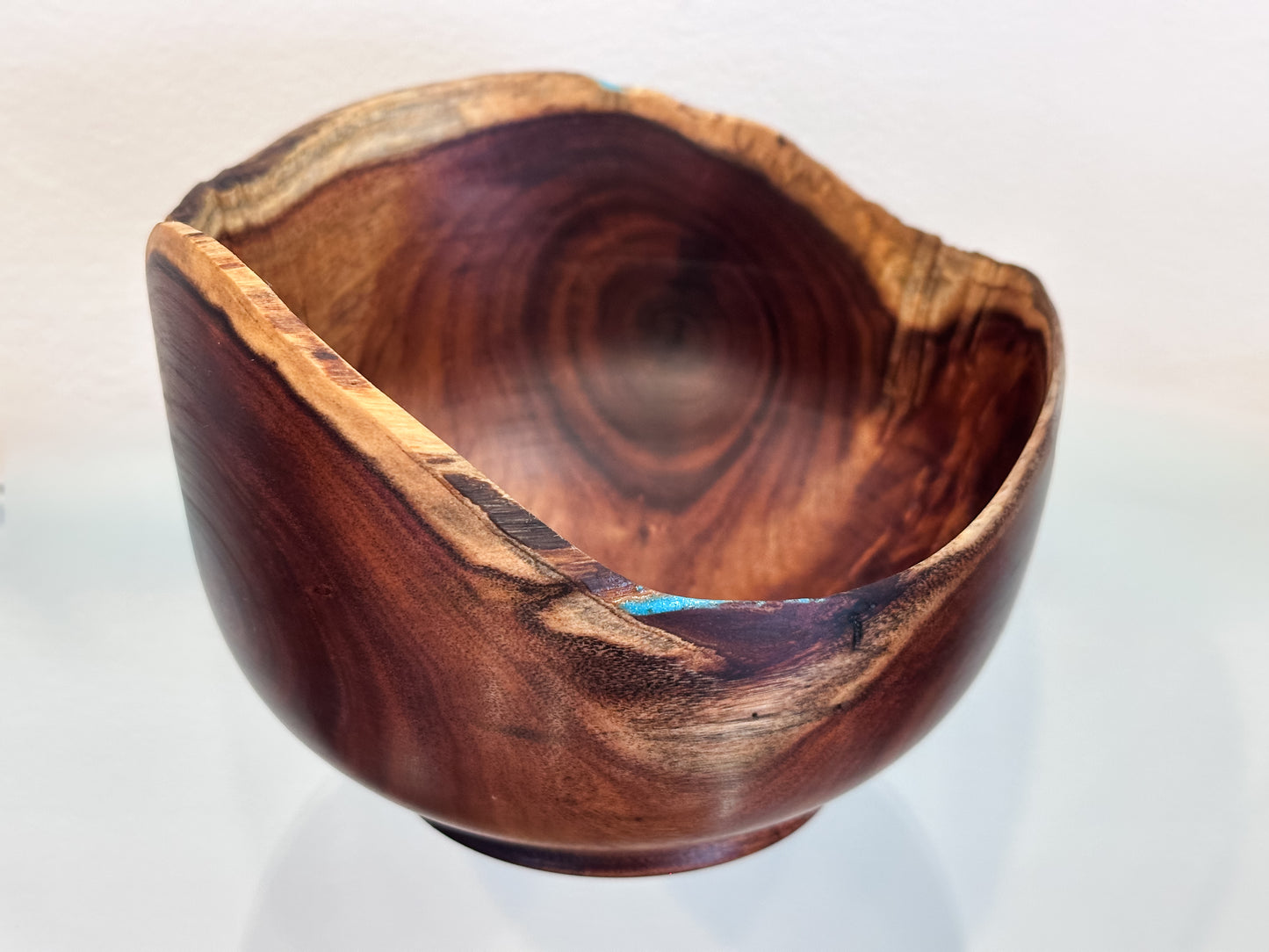 Koai’a Wood Bowl with Natural Edge and Turquoise Inlay