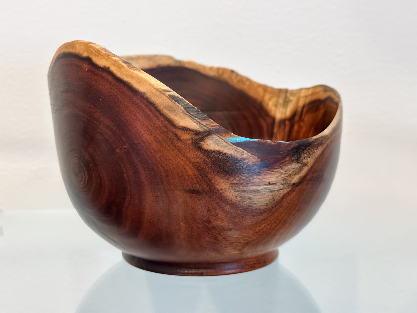Koai’a Wood Bowl with Natural Edge and Turquoise Inlay