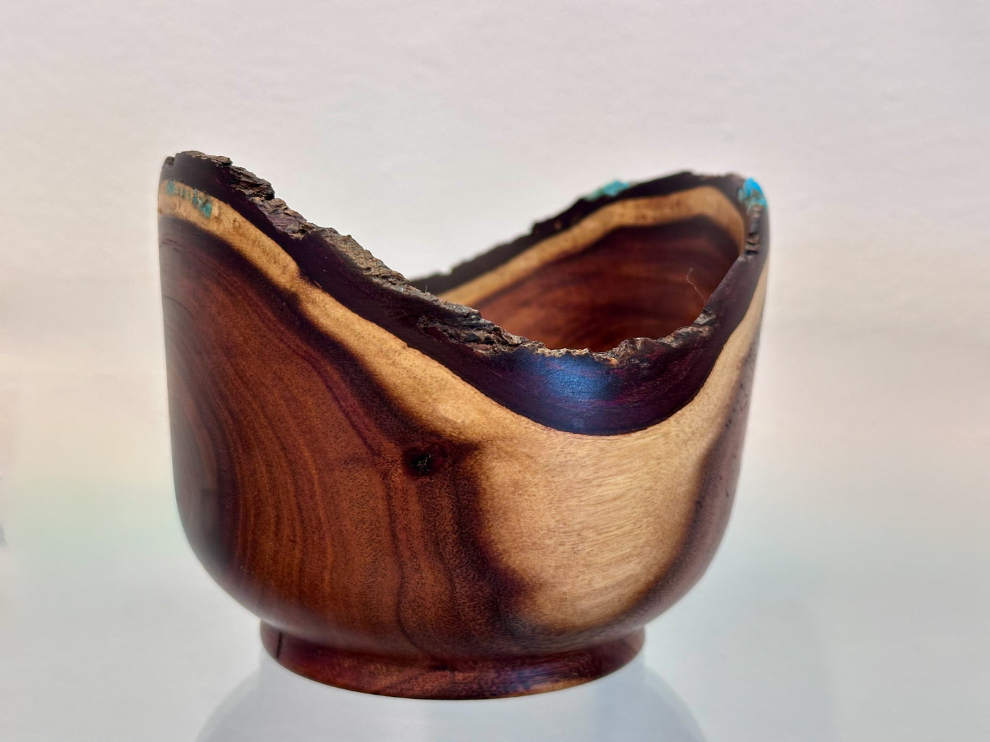 Small Koai’a Wood Bowl with Natural Edge and Turquoise Inlay