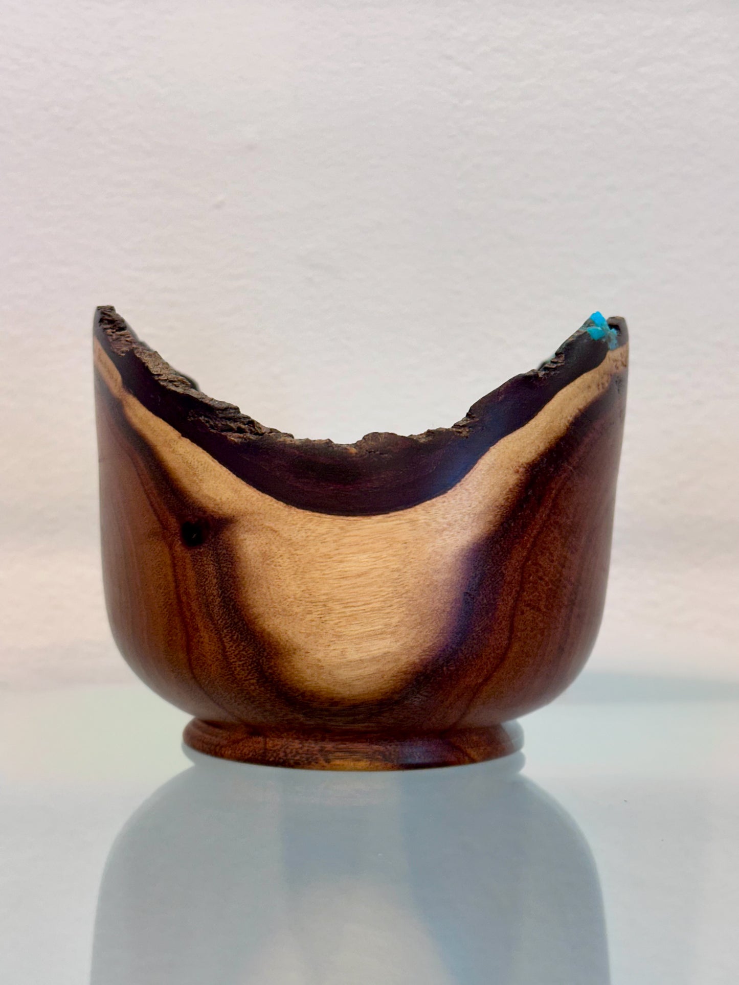 Small Koai’a Wood Bowl with Natural Edge and Turquoise Inlay