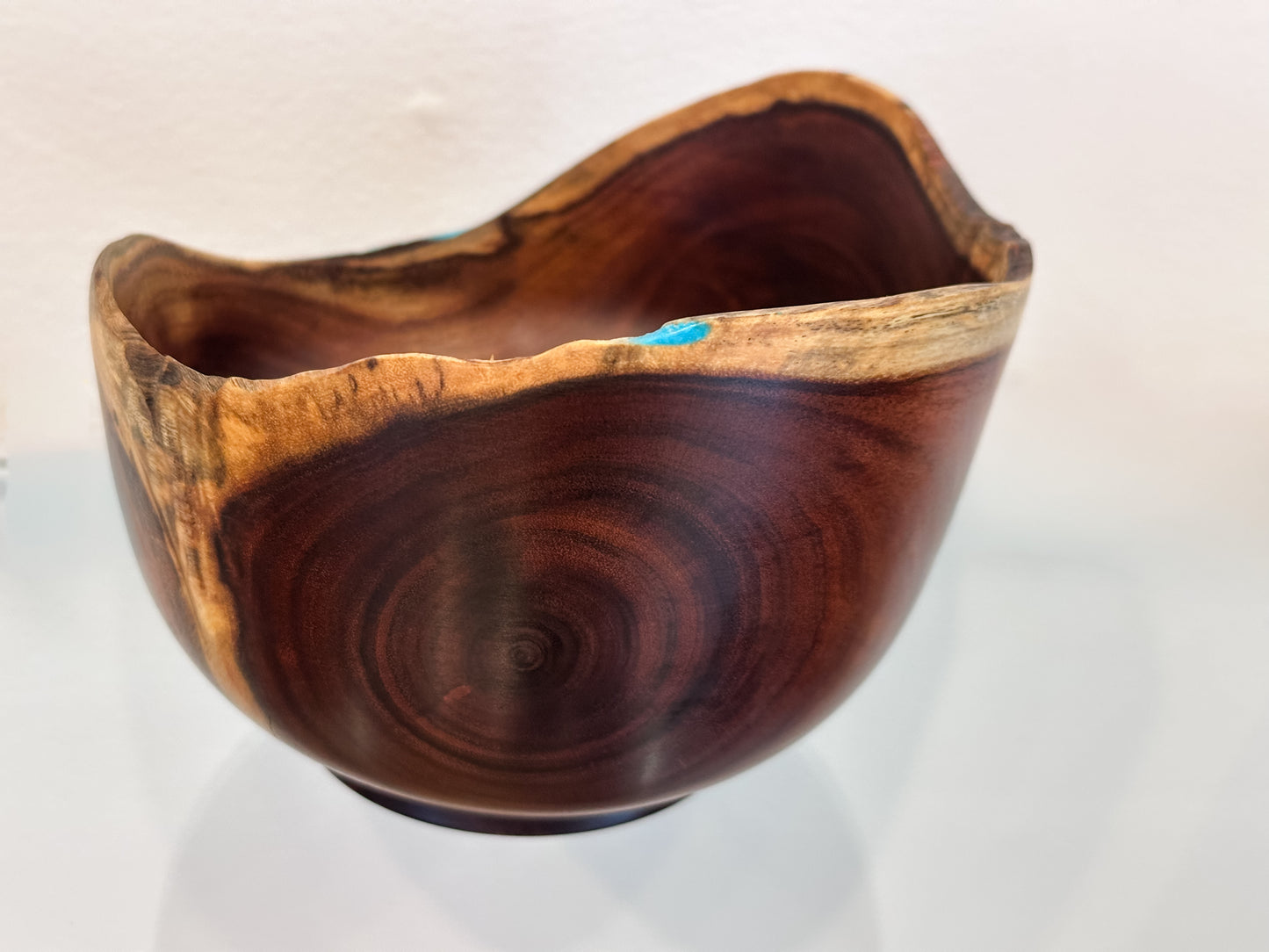 Koai’a Wood Bowl with Natural Edge and Turquoise Inlay
