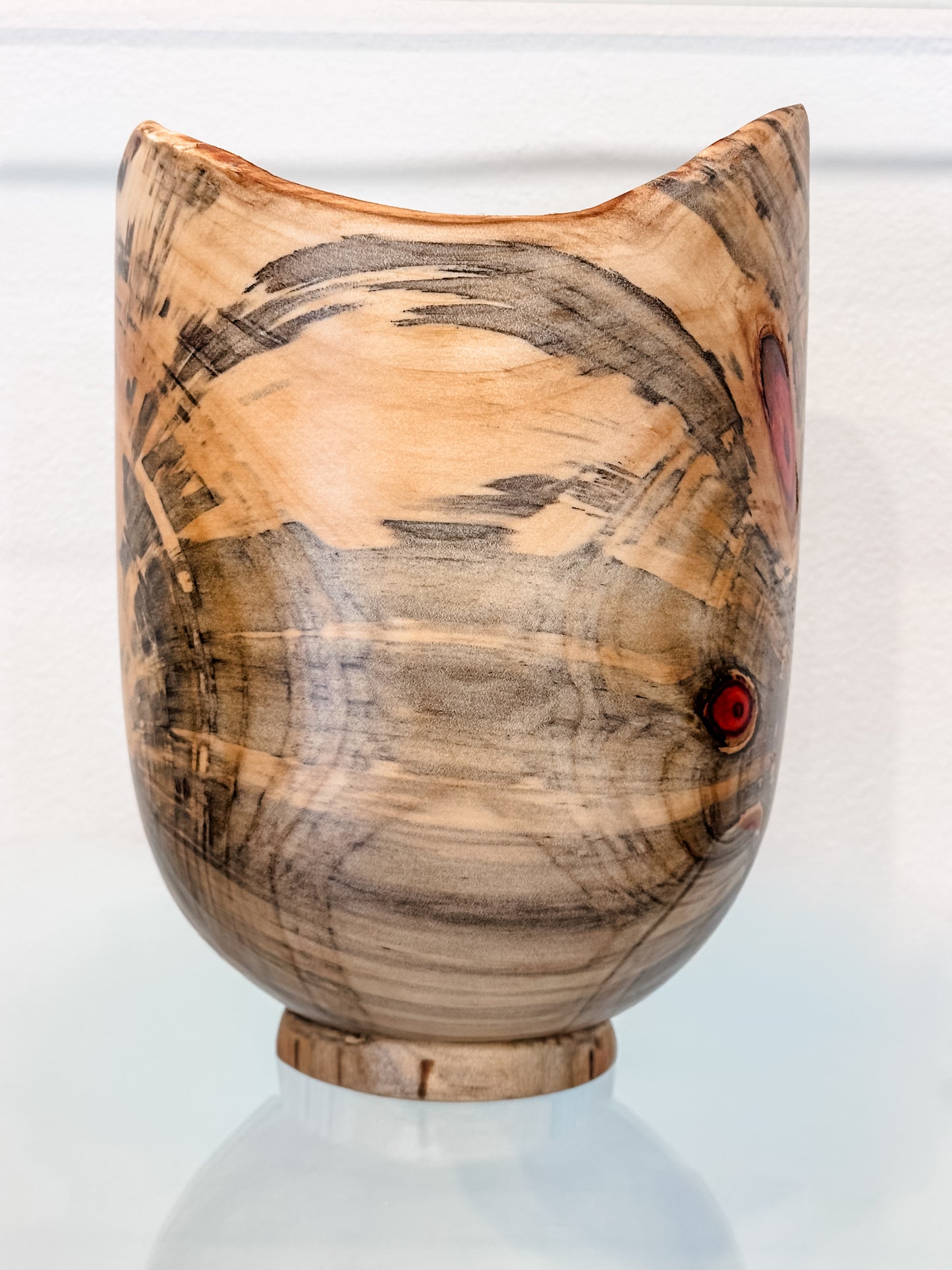 Handmade Vase-Shaped Norfolk Pine Wood Bowl with Turquoise Inlay Detail, Organic Finishes