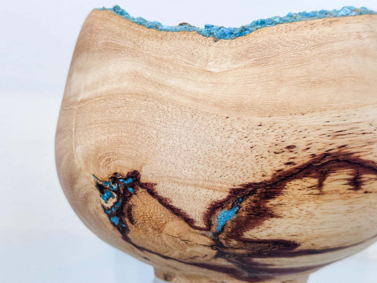 Jacaranda Wood Bowl, Natural Edge with Turquoise Inlay, Handmade in Hawaii