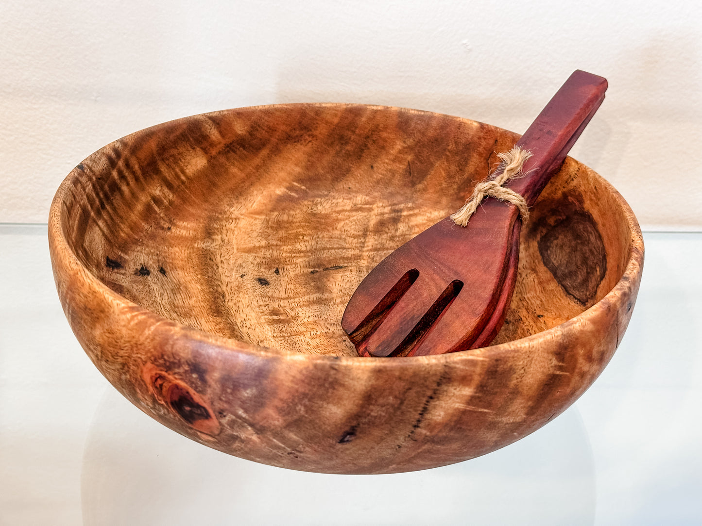 Mango Wood Salad Bowl with Turquoise, Handmade, Organic, Food Safe