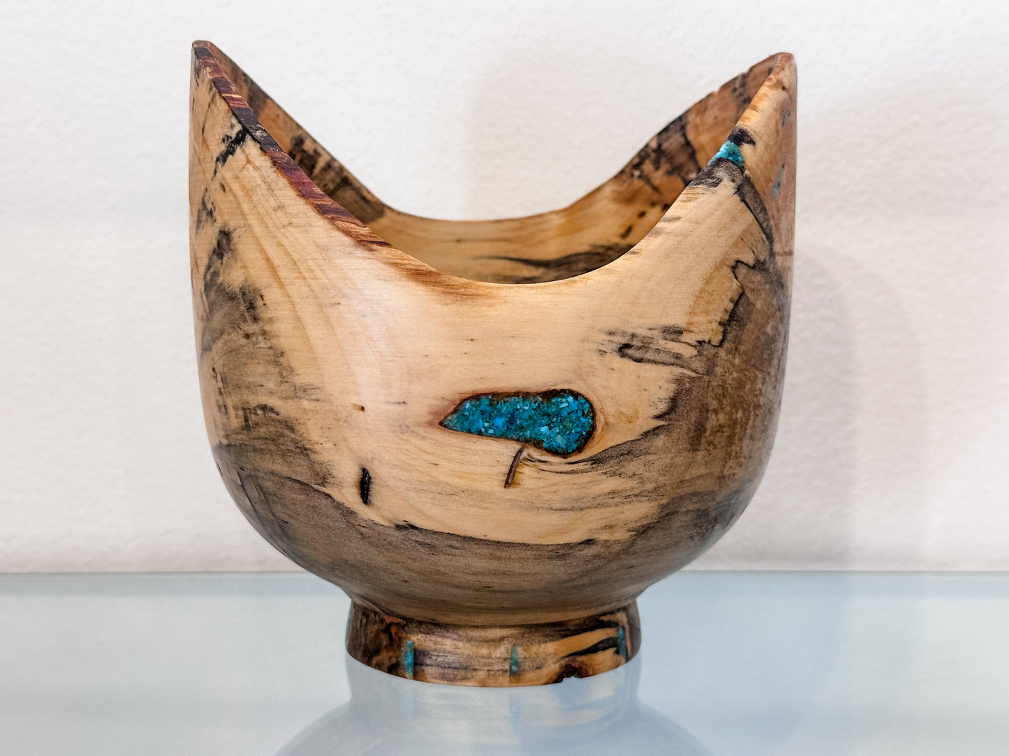 Norfolk Pine Wood Bowl, Hand-turned Wood Bowl, Handmade in Hawaii, with Turquoise Inlay, Food Safe