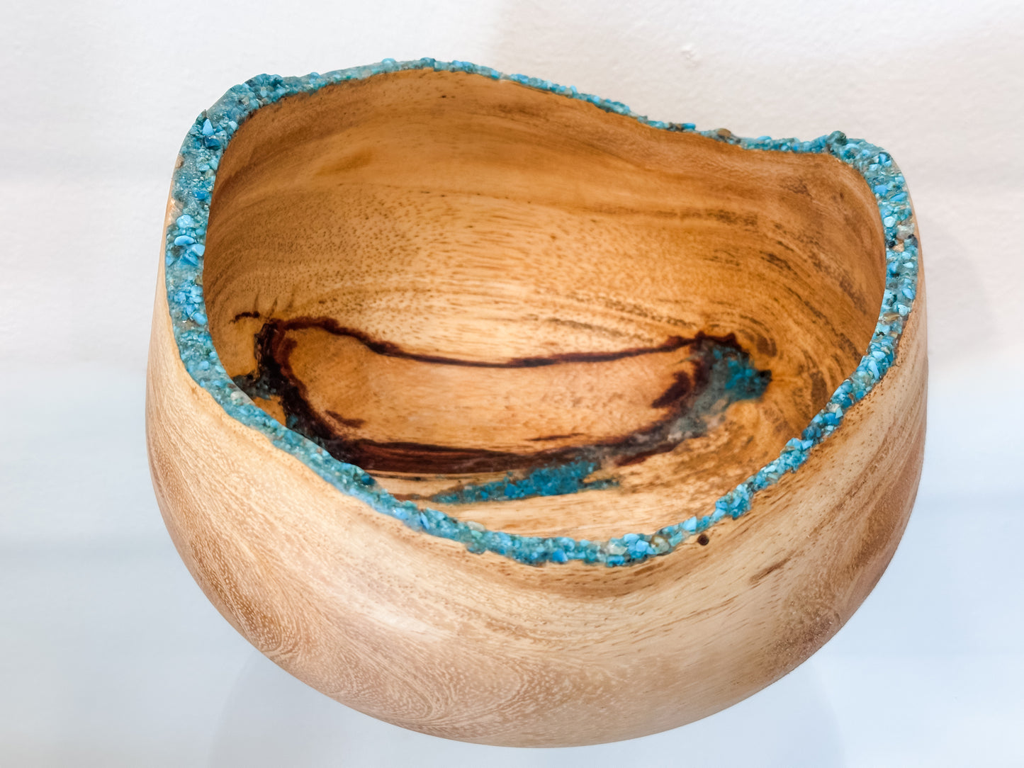 Jacaranda Wood Bowl, Natural Edge with Turquoise Inlay, Handmade in Hawaii