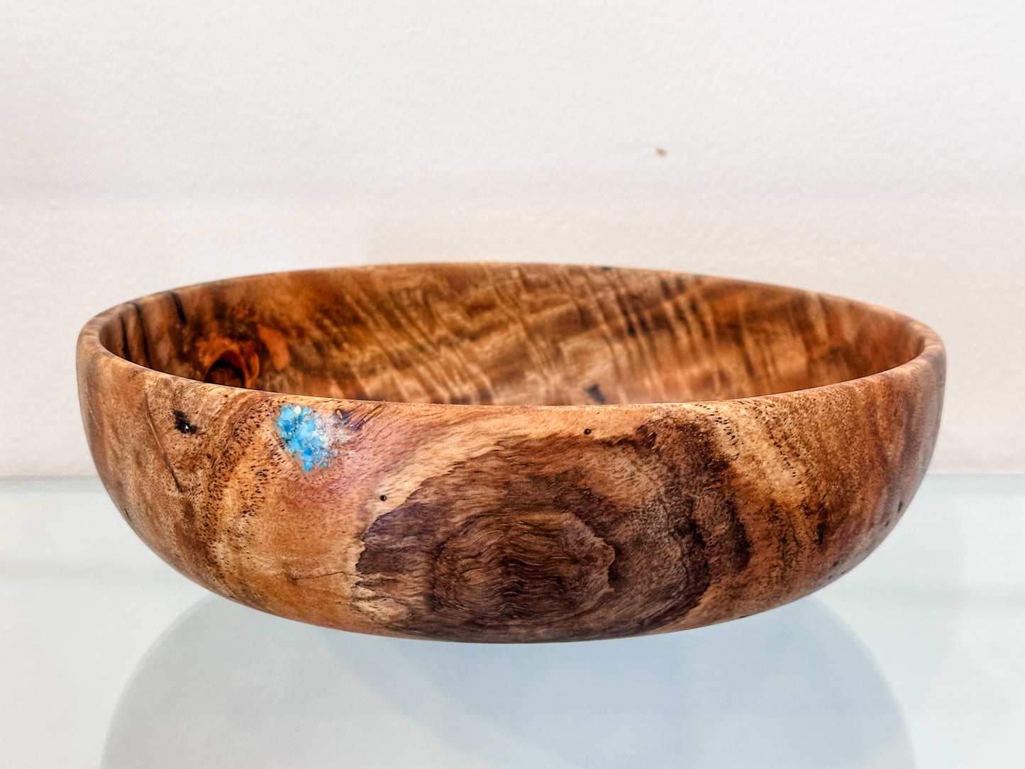 Mango Wood Salad Bowl with Turquoise, Handmade, Organic, Food Safe